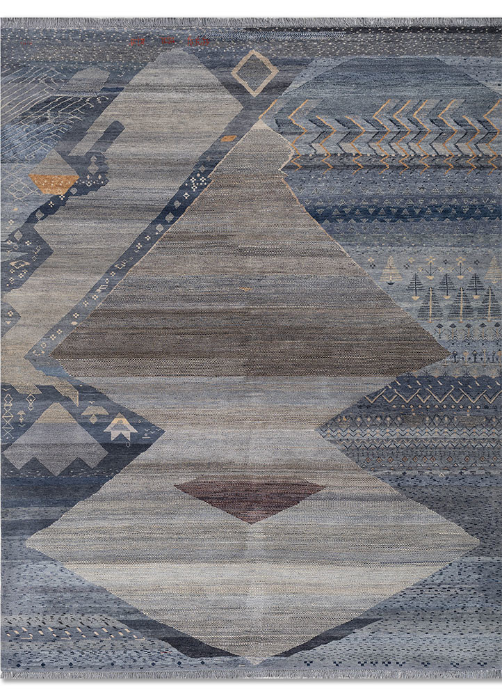 Samudra blue wool and silk Hand Knotted Rug