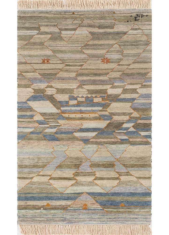 freedom manchaha blue wool and silk Hand Knotted Rug - HeadShot