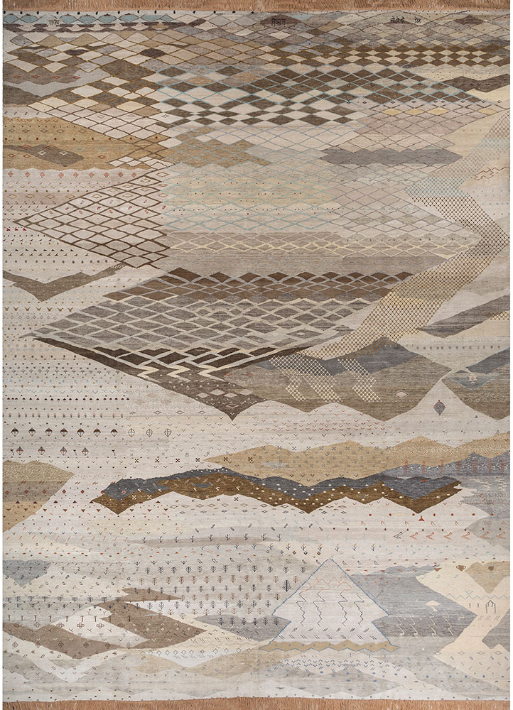 freedom manchaha ivory wool and silk Hand Knotted Rug - HeadShot