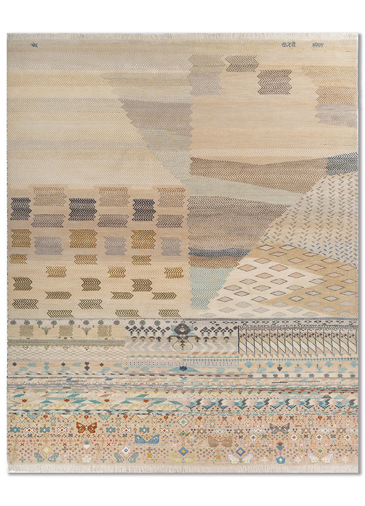 Sangmitra ivory wool and silk Hand Knotted Rug