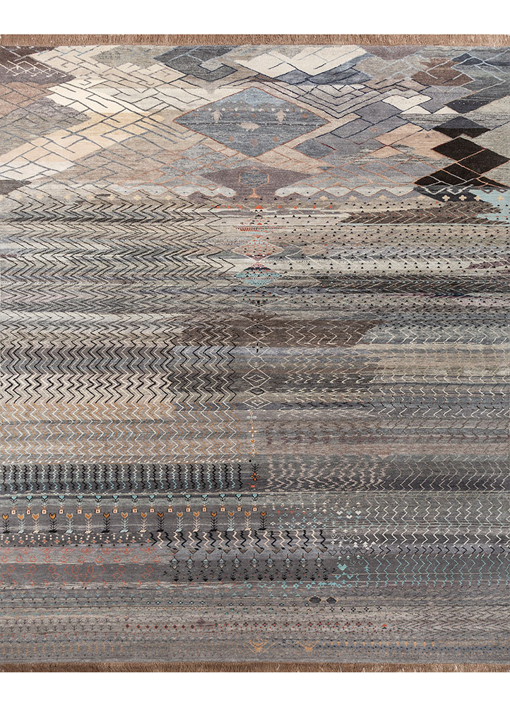 freedom manchaha grey and black wool and silk Hand Knotted Rug - HeadShot