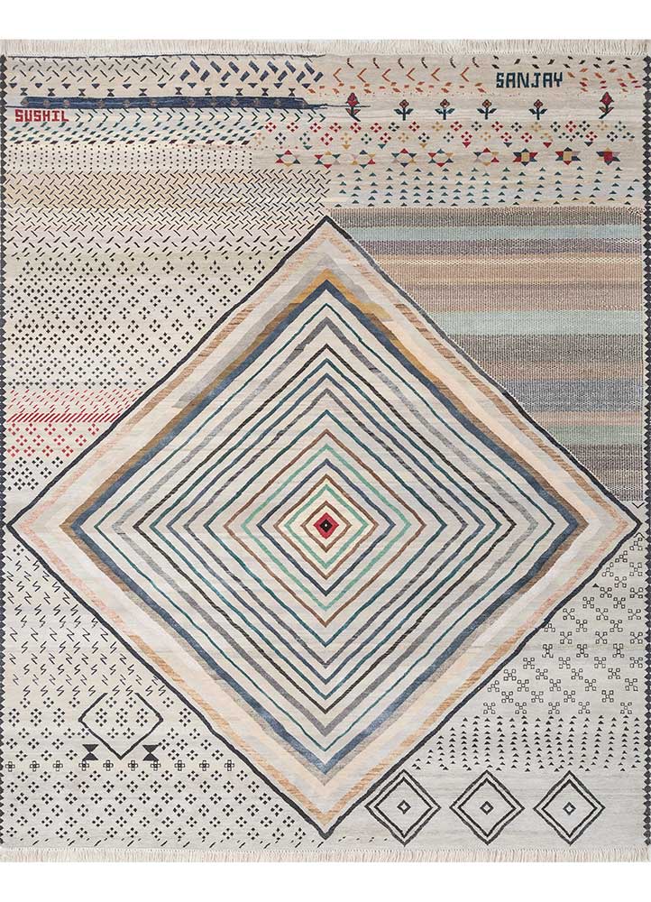 freedom manchaha ivory wool and silk Hand Knotted Rug - HeadShot