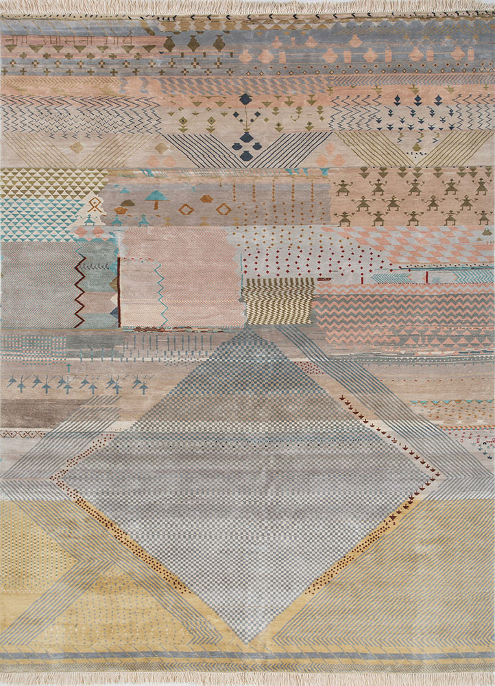 Gaon Ki Kala grey and black silk Hand Knotted Rug