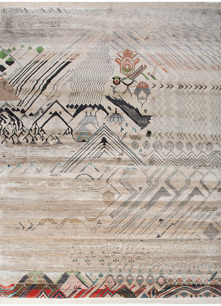 Teen Boli grey and black silk Hand Knotted Rug