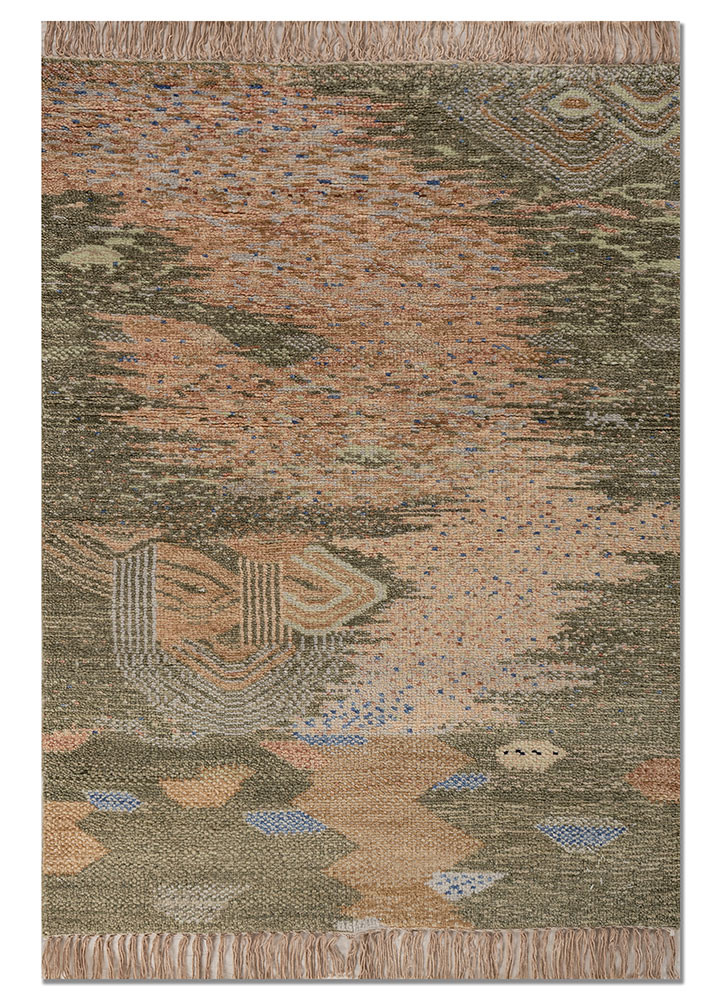 Dwar beige and brown wool Hand Knotted Rug