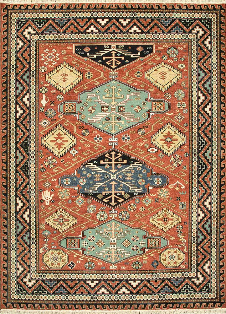 savana red and orange wool Hand Knotted Rug - HeadShot