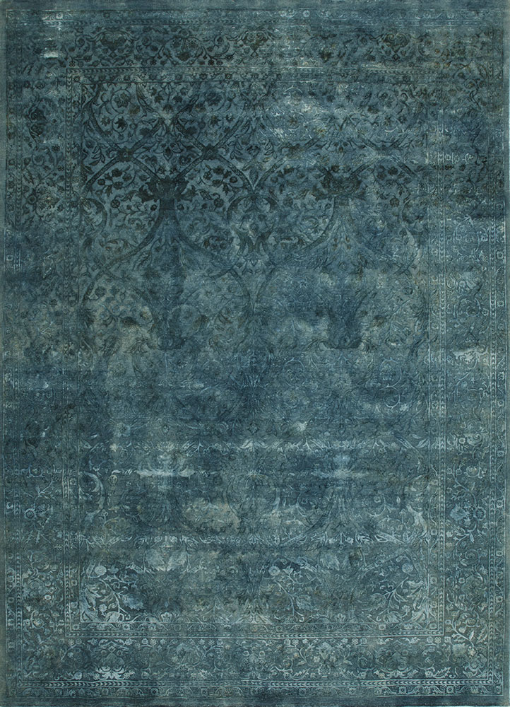  blue wool and silk Hand Knotted Rug