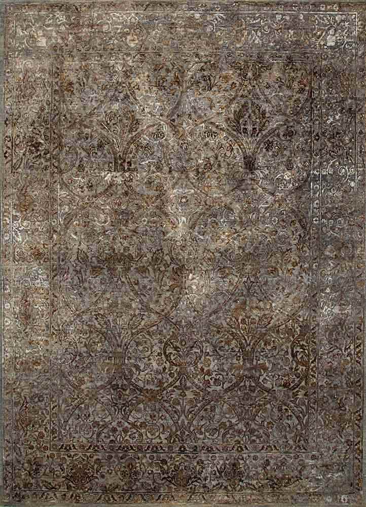  beige and brown wool and silk Hand Knotted Rug