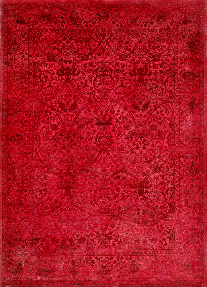 far east pink and purple wool and silk Hand Knotted Rug - HeadShot