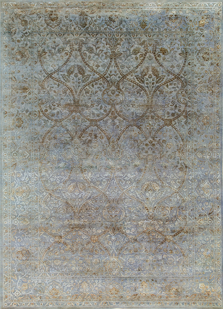  blue wool and silk Hand Knotted Rug