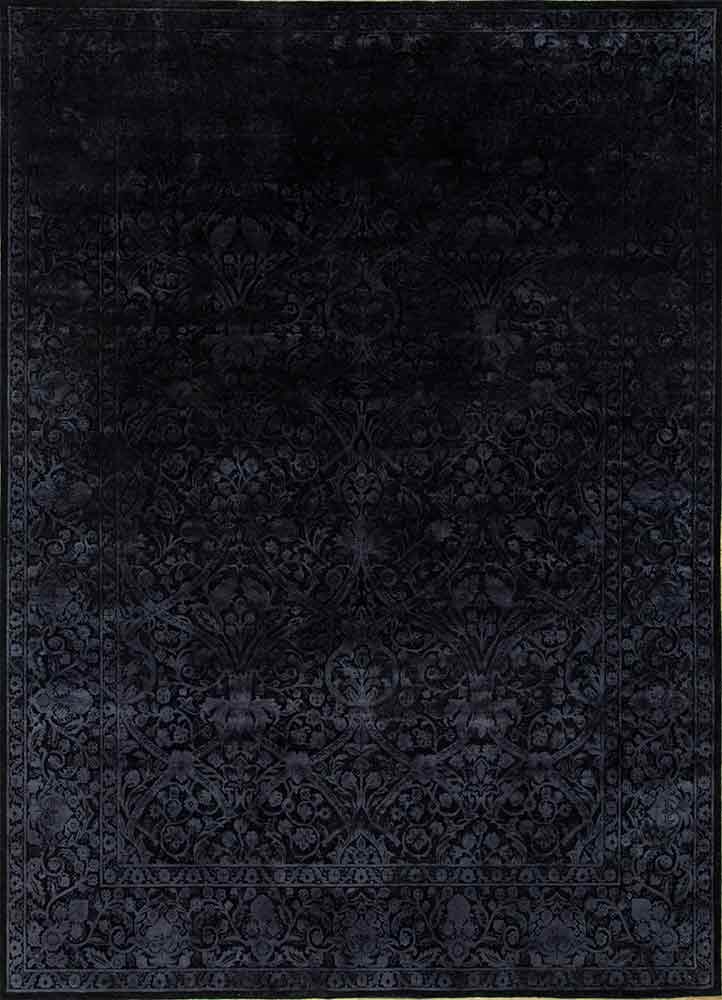 far east grey and black wool and silk Hand Knotted Rug - HeadShot