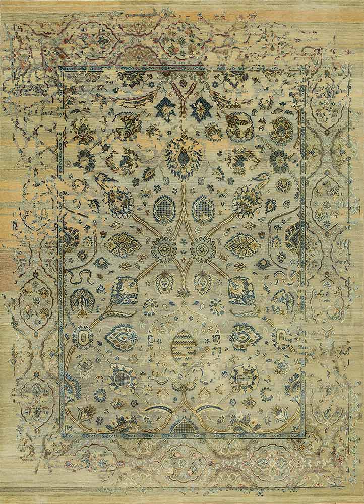 far east beige and brown wool and silk Hand Knotted Rug - HeadShot