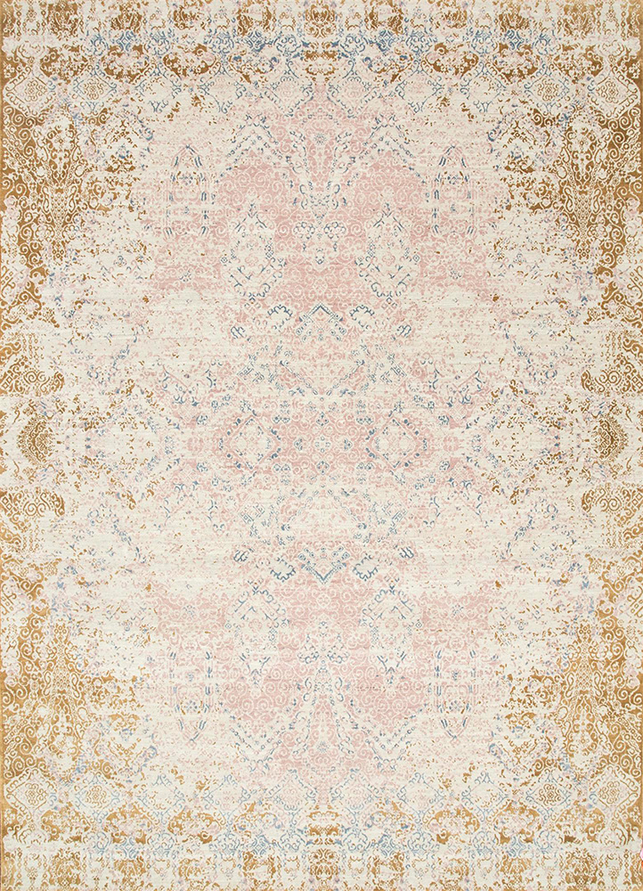  beige and brown wool and silk Hand Knotted Rug