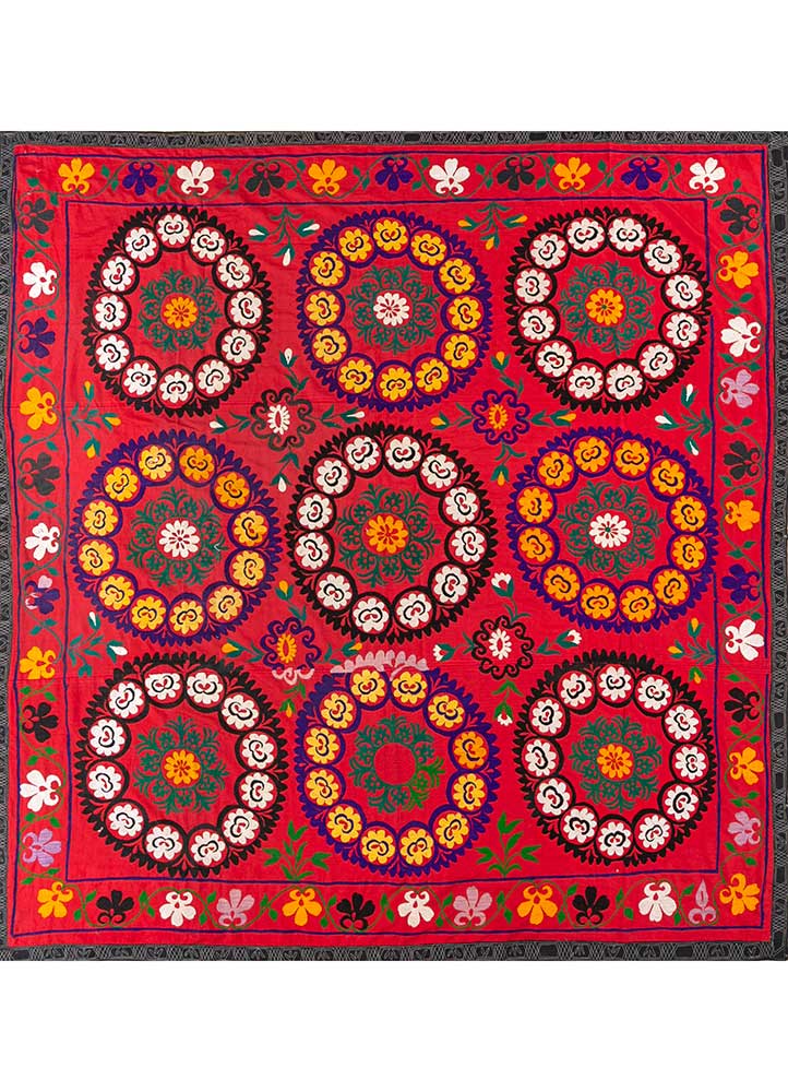 jean red and orange cotton Hand Loom Rug - HeadShot