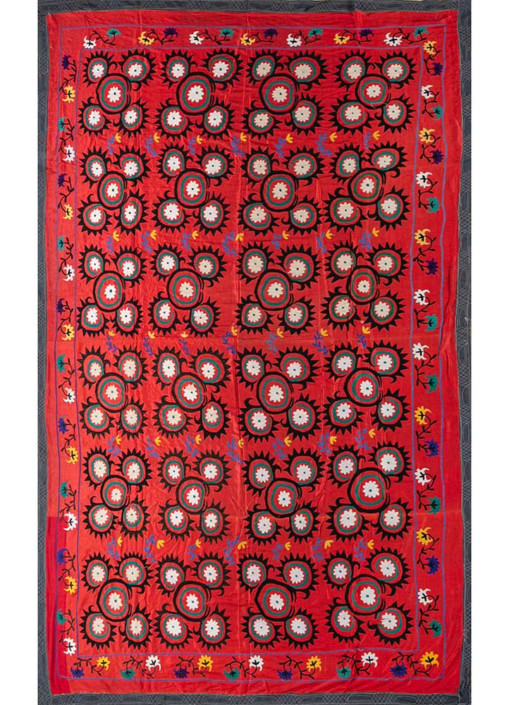 jean red and orange cotton Hand Loom Rug - HeadShot