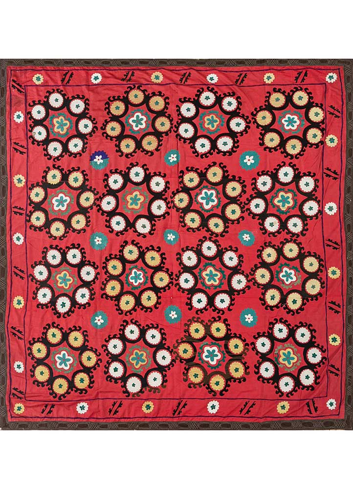 jean red and orange cotton Hand Loom Rug - HeadShot