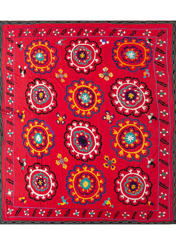 jean red and orange cotton Hand Loom Rug - HeadShot