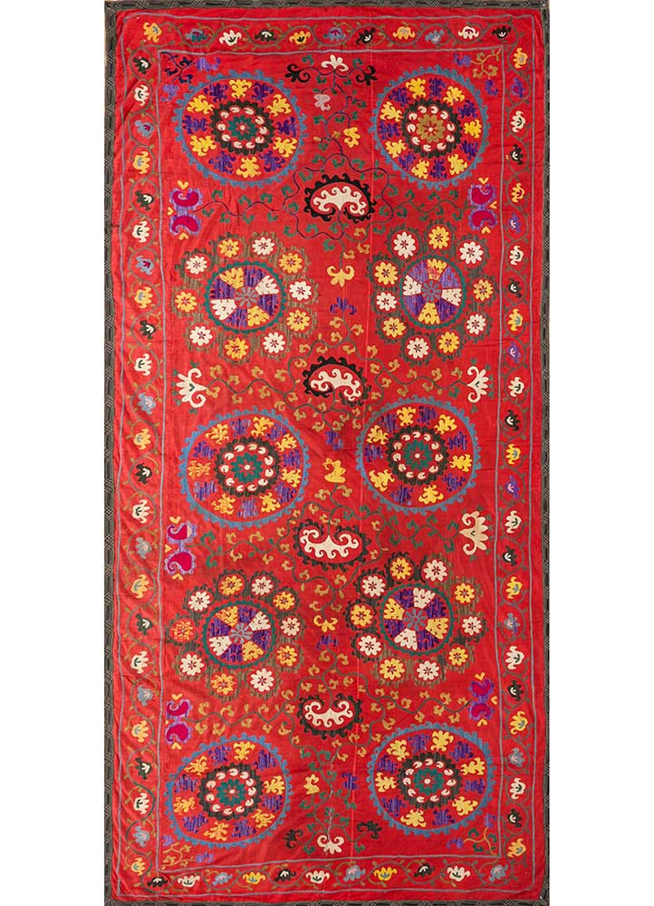 jean red and orange cotton Hand Loom Rug - HeadShot