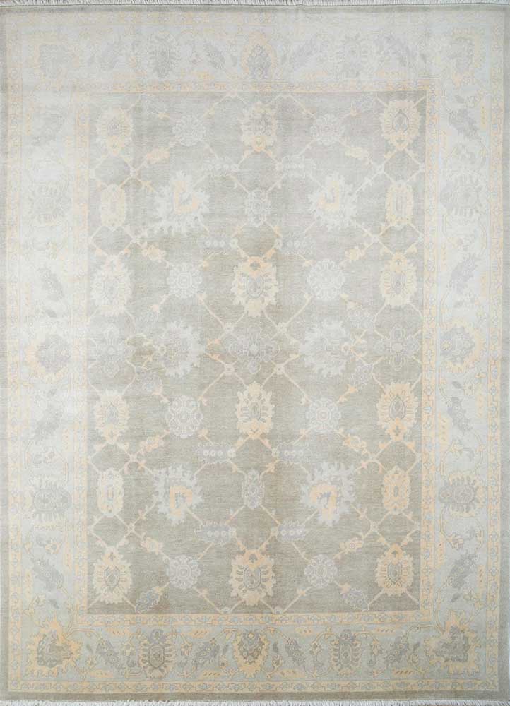 aalam green wool Hand Knotted Rug - HeadShot