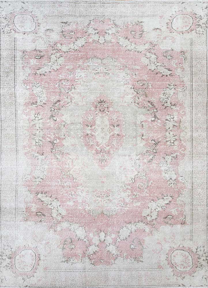 vintage pink and purple wool Hand Knotted Rug - HeadShot