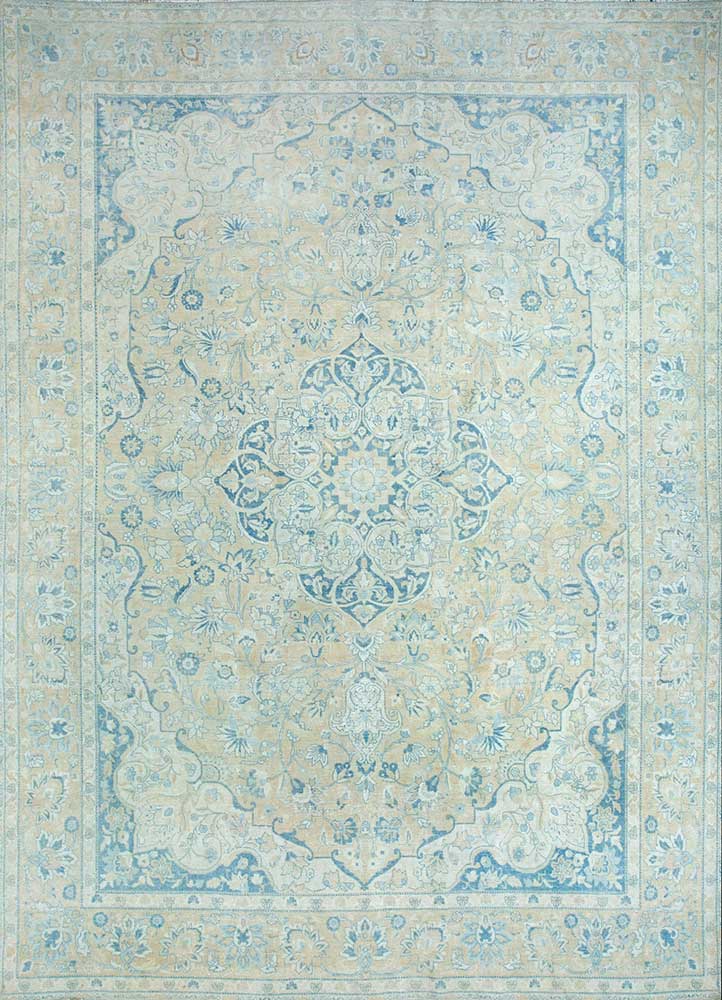 vintage blue wool Hand Knotted Rug - HeadShot