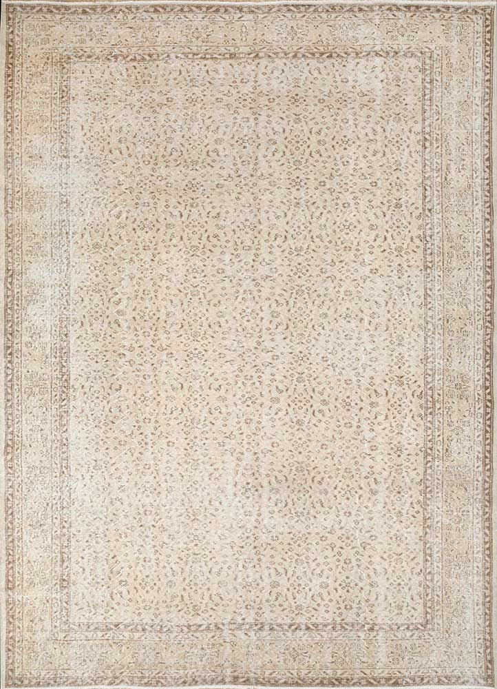 vintage beige and brown wool Hand Knotted Rug - HeadShot