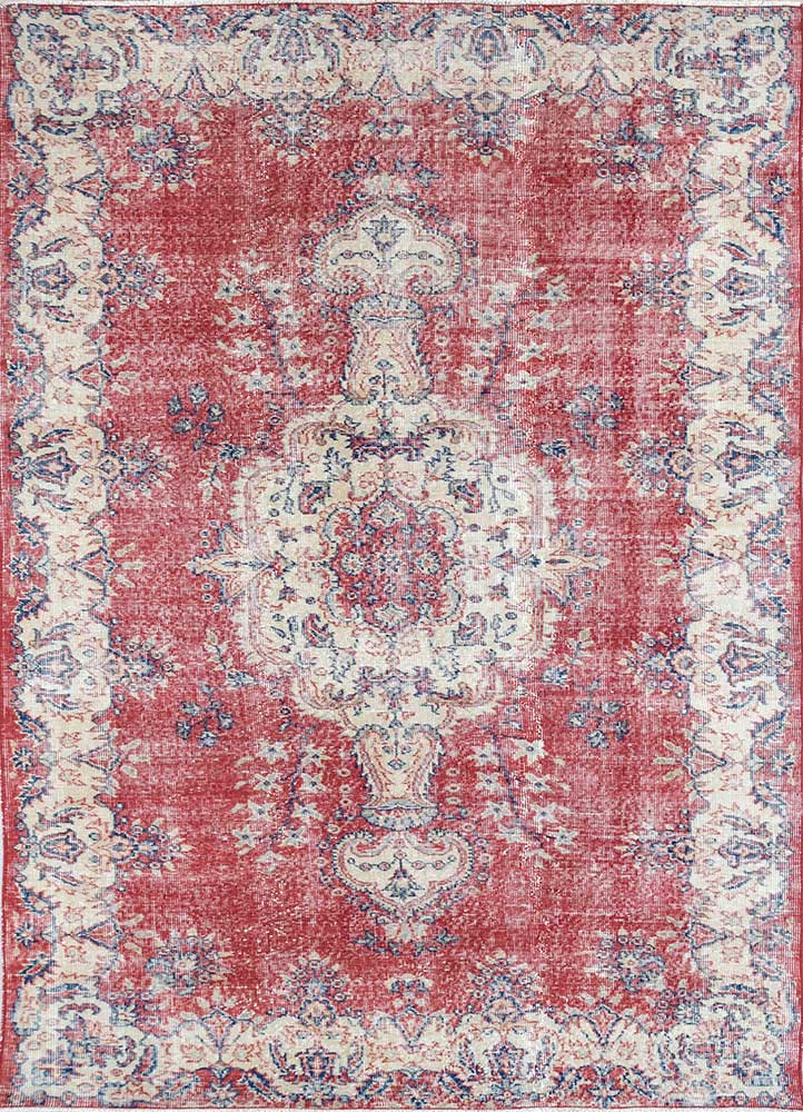 vintage red and orange wool Hand Knotted Rug - HeadShot