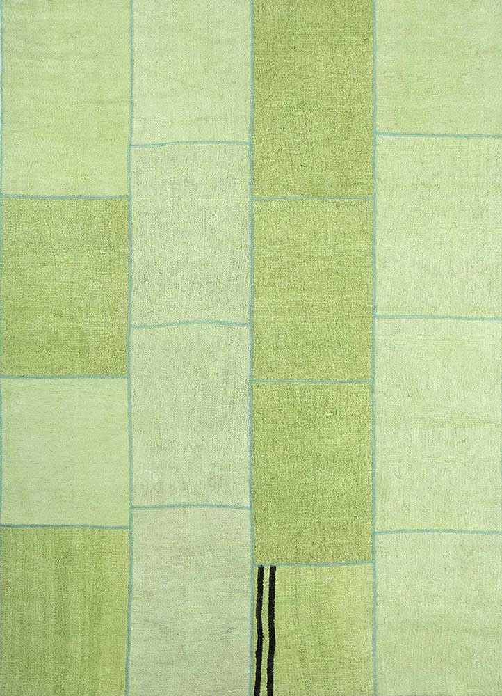  green wool Hand Knotted Rug