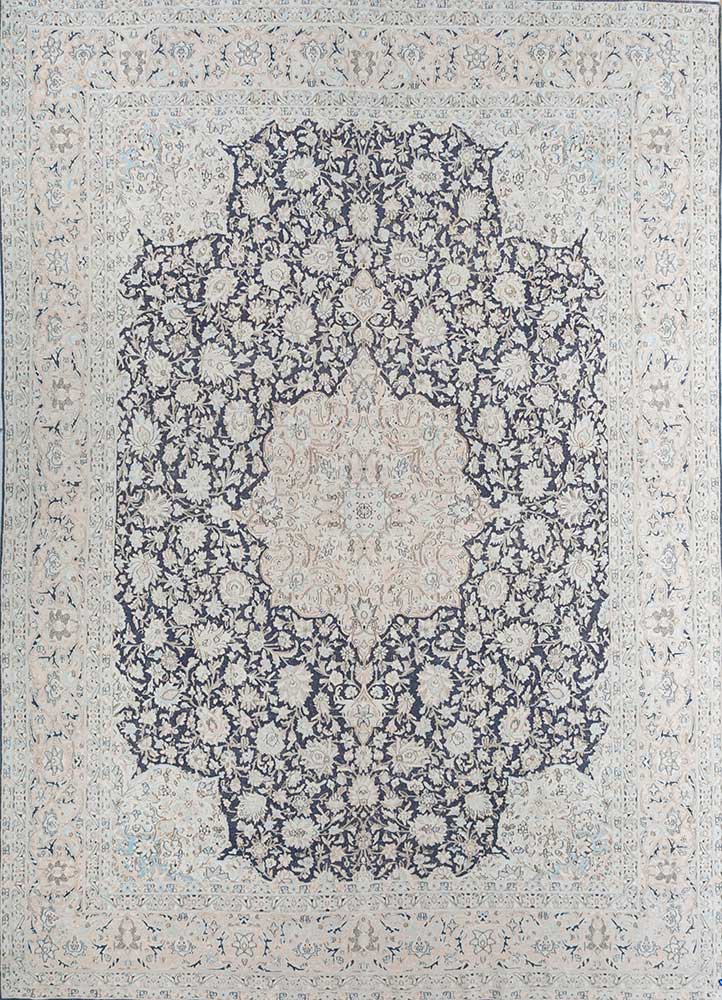 vintage grey and black wool Hand Knotted Rug - HeadShot