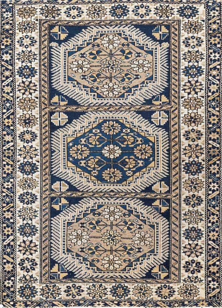 vintage blue wool Hand Knotted Rug - HeadShot
