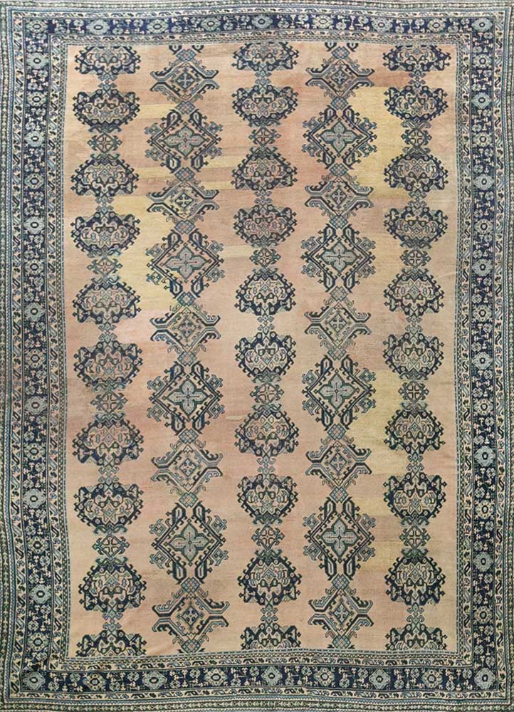 vintage beige and brown wool Hand Knotted Rug - HeadShot