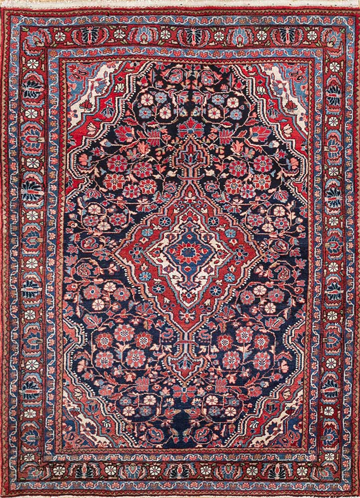 aalam red and orange wool Hand Knotted Rug - HeadShot