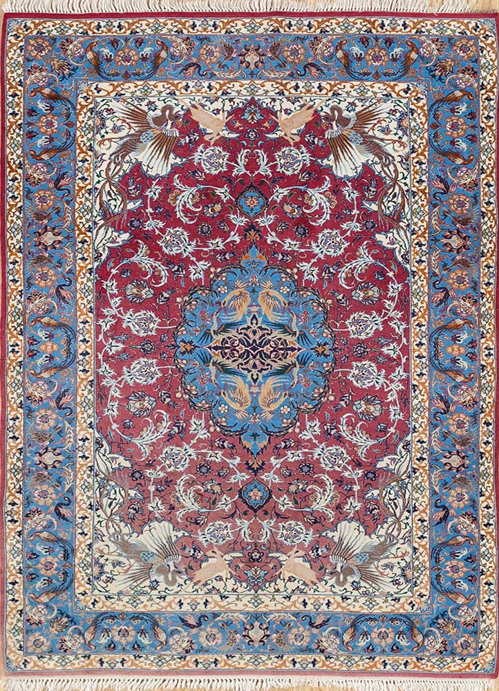 aalam blue wool Hand Knotted Rug - HeadShot