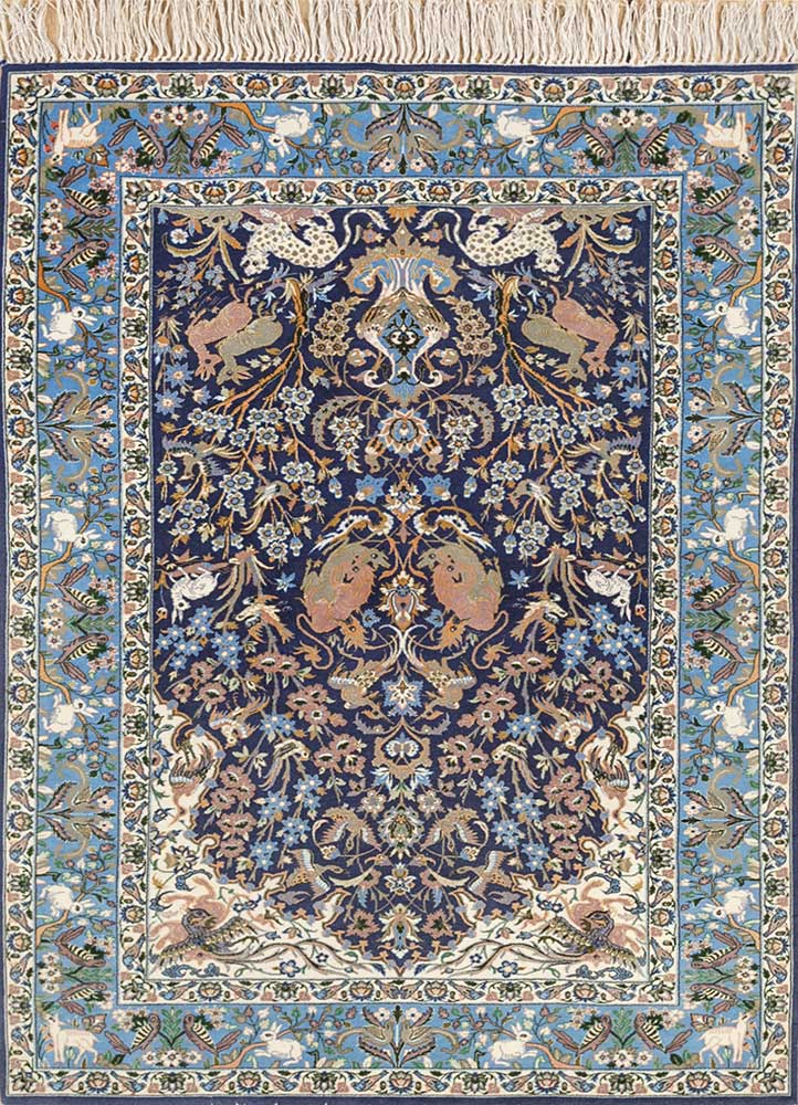 aalam blue wool Hand Knotted Rug - HeadShot