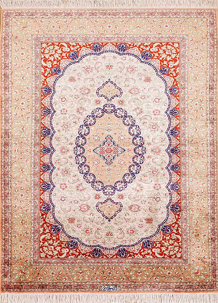 gulmarg pink and purple silk Hand Knotted Rug - HeadShot