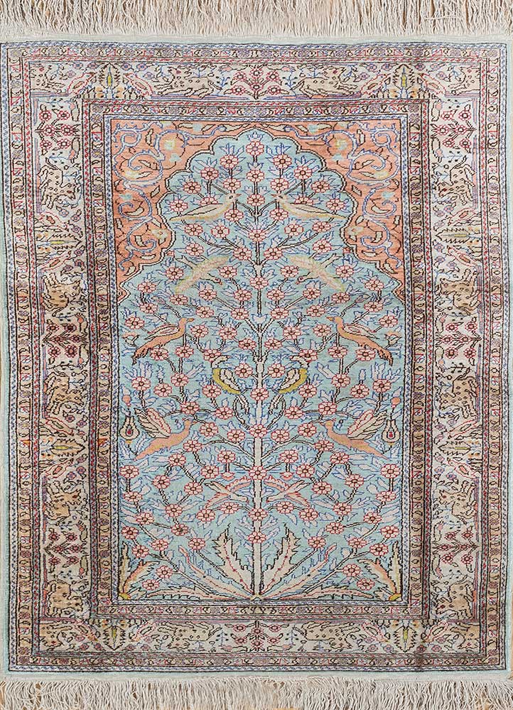 gulmarg blue silk Hand Knotted Rug - HeadShot