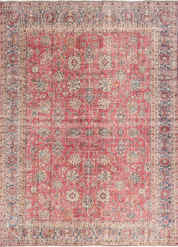 vintage red and orange wool Hand Knotted Rug - HeadShot