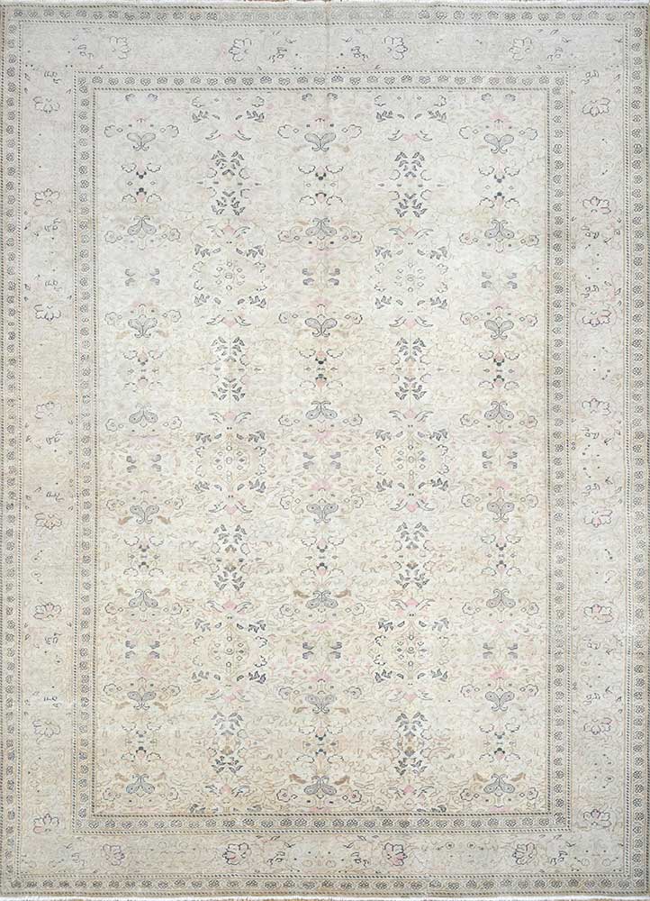 vintage beige and brown wool Hand Knotted Rug - HeadShot