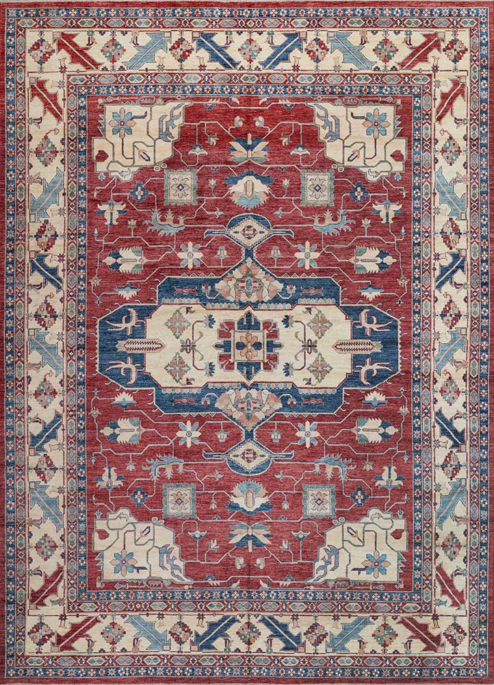 cyanna red and orange wool Hand Knotted Rug - HeadShot