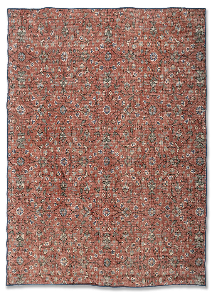 aalam red and orange wool Hand Knotted Rug - HeadShot
