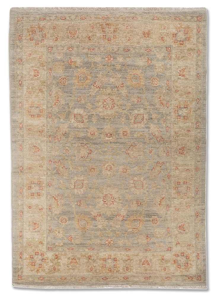 aalam blue wool Hand Knotted Rug - HeadShot