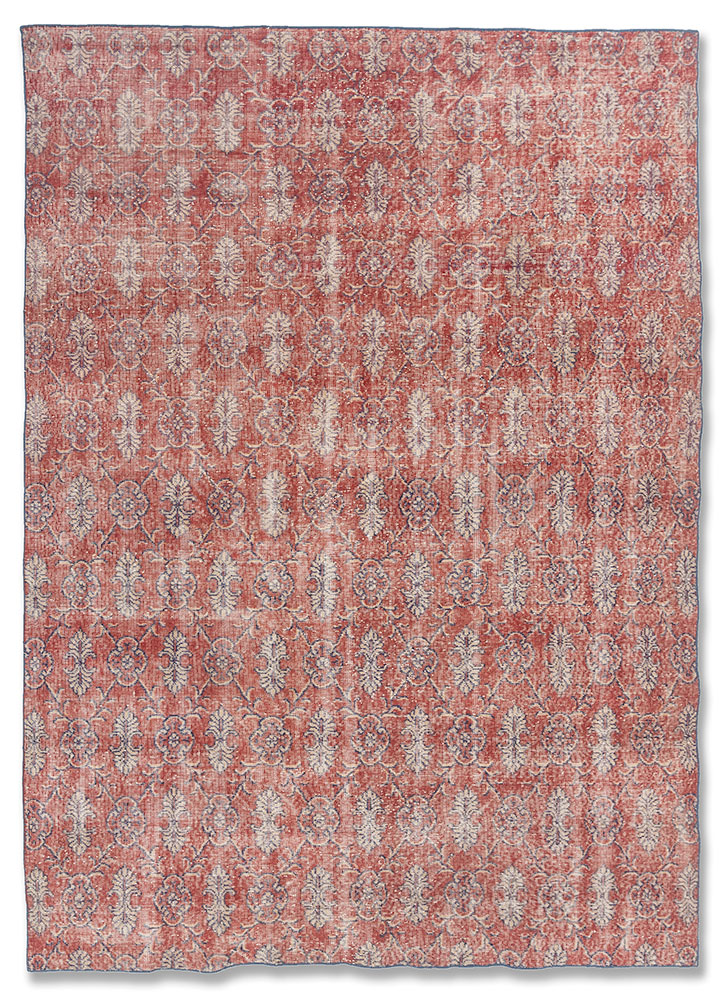 vintage red and orange wool Hand Knotted Rug - HeadShot