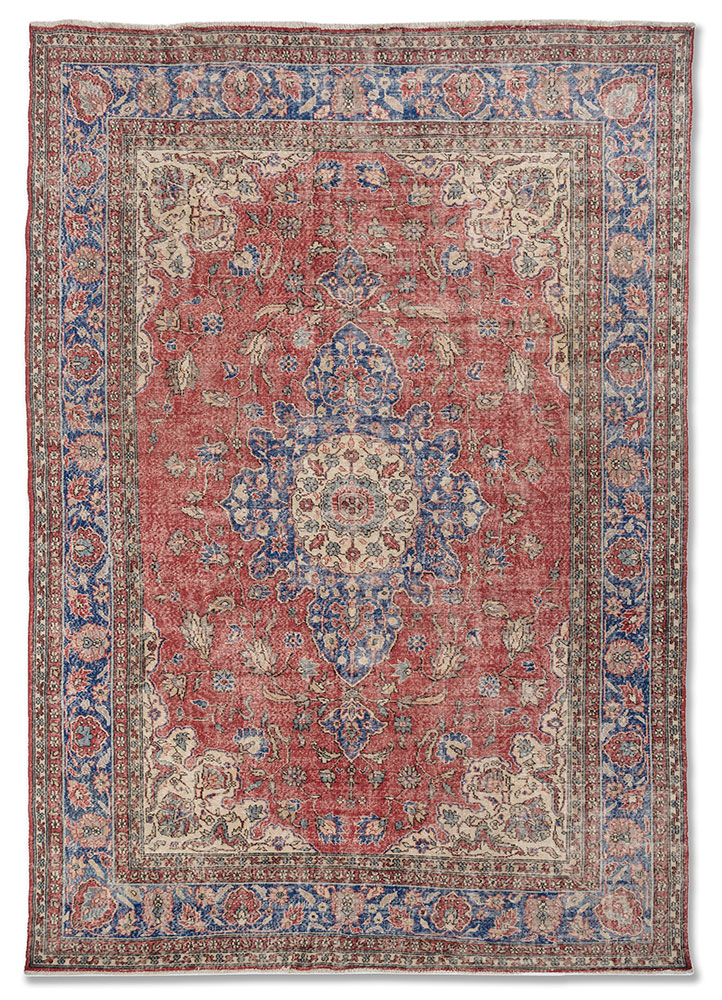 aalam red and orange wool Hand Knotted Rug - HeadShot