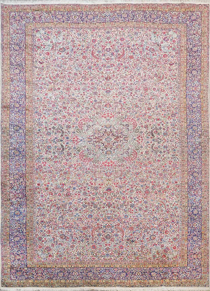 aalam blue wool Hand Knotted Rug - HeadShot