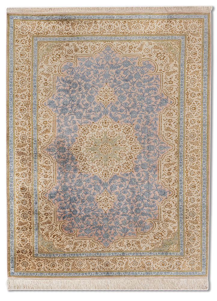 aalam ivory silk Hand Knotted Rug - HeadShot