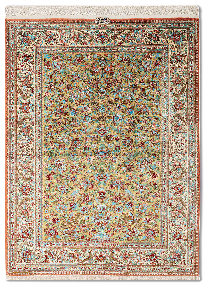 aalam green silk Hand Knotted Rug - HeadShot