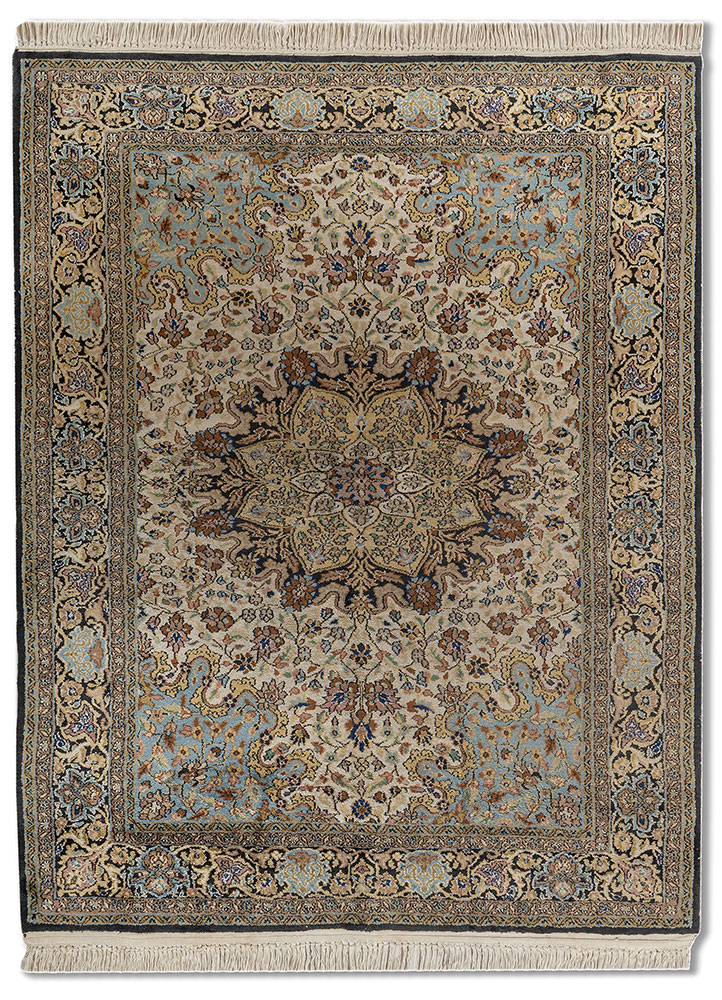 aalam green silk Hand Knotted Rug - HeadShot