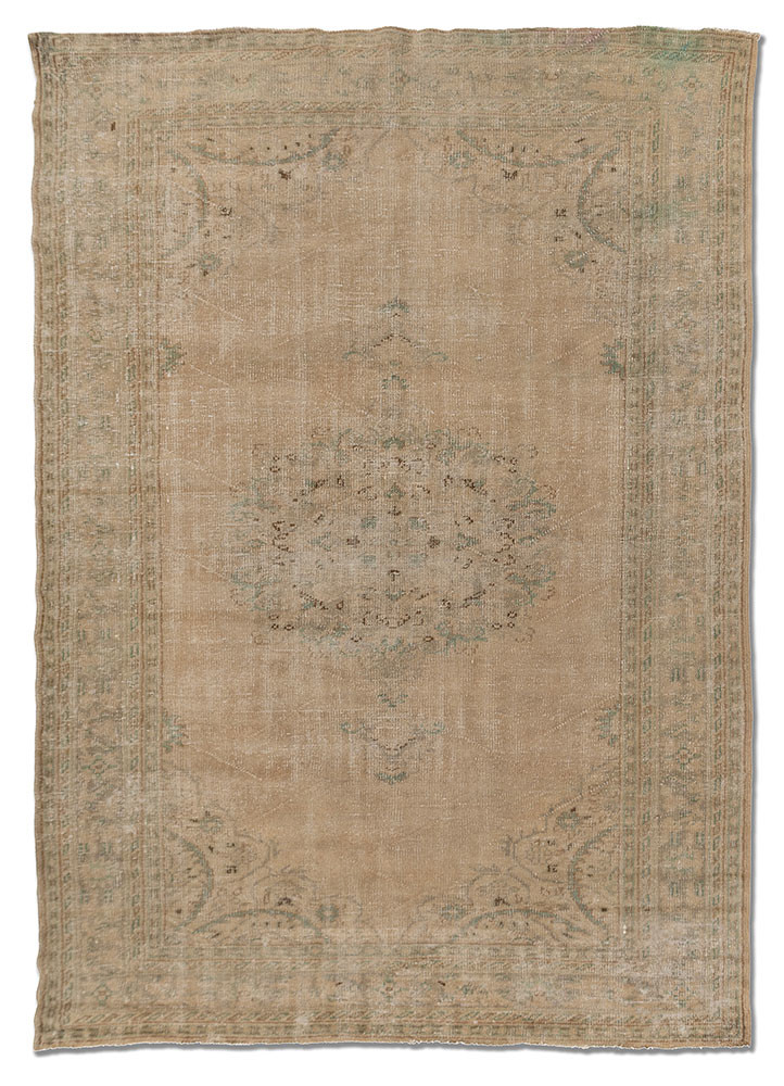 vintage beige and brown wool Hand Knotted Rug - HeadShot vintage beige and brown wool Hand Knotted Rug - HeadShot