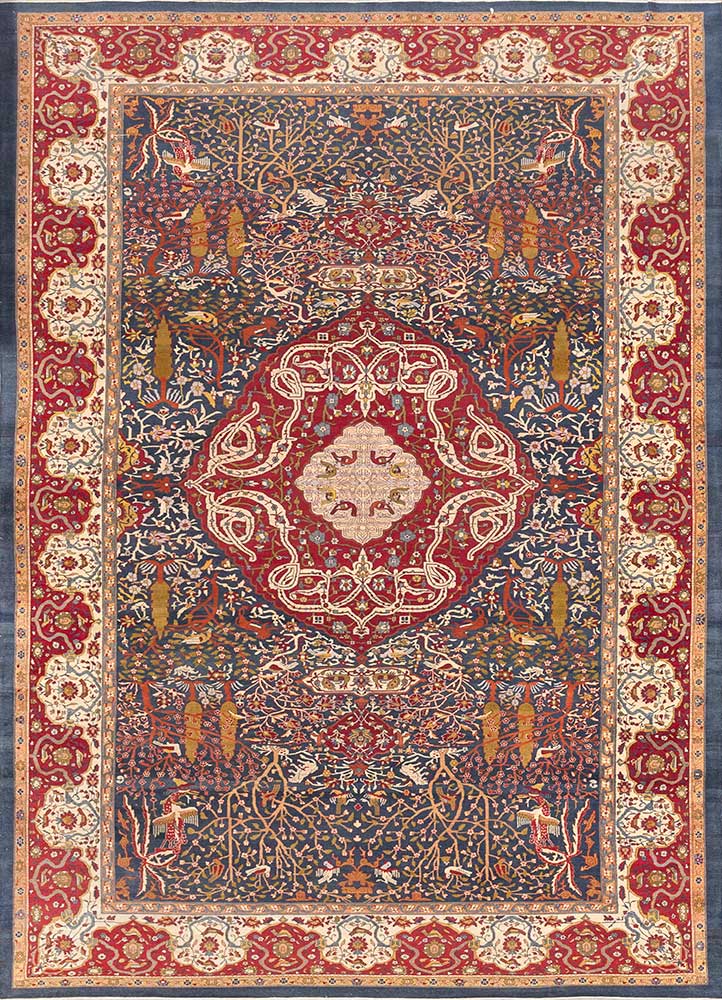 aalam blue wool Hand Knotted Rug - HeadShot