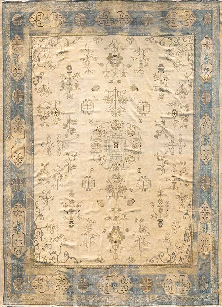 aalam blue wool Hand Knotted Rug - HeadShot